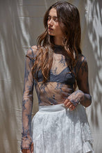 Charcoal Knit Lace Long Sleeve Mock Neck Top