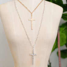 Hammered Cross Long Chain Gold