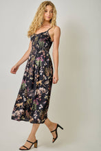 61726 Smocked Nature Print Midi Dress: Black / Small