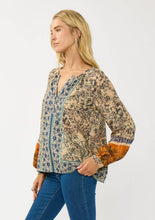 Boho Border Button Blouse: NATURAL/RUST / M