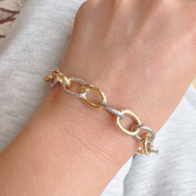 Cabled Texture Two Tone Chain Bracelet