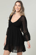 C4C41-ASIS SHEER LONG SLEEVE CROCHET TRIM V NECK DRESS: L