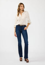 Long Sleeve Button Down Embroidered Blouse: WHITE/SAND / L