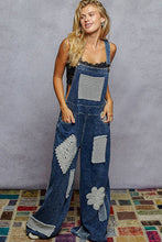 Crochet Contrast Patch Detail Chest Pocket Woven Overalls: INDIGO / S