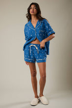 BLUE WHITE EMBROIDERED DETAIL PAJAMA SHORTS
