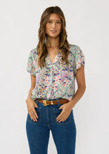 Flutter Sleeve Hidden Button Down Top: MINT/LILAC / XS