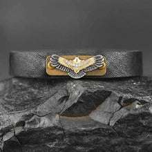 Leather Stacker Cuff w/ Freedom Eagle and Delicate Crystals: Vintage Distressed Cream