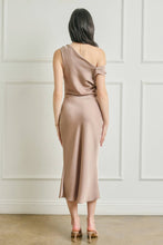 Satin Metal Trim Cowl Ruched Midi Dress: SAGE / S-M-L(2-2-2)
