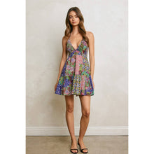 Paisley Patchwork Smocked And Flared Mini Dress: HAWAIIAN GARDEN / S-M-L(2-2-2)