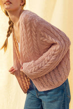 J4475   LIGHT WEIGHT CABLE KNITTED CARDIGAN: ROSE / M