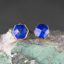 Semi Precious Hexagon Gemstone Studs (8mm gold): Pyrite