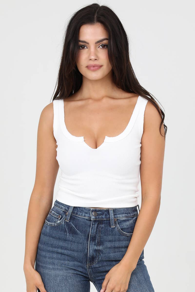 X2DF9-ASIS NOTCH NECK RIB KNIT TANK TOP: WHITE / L
