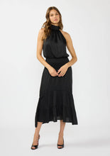 Satin Smocked Halter Midi Dress: Black / M