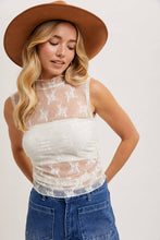 SHEER FLORAL EMBROIDERY MUSCLE-STYLE TANK: IVORY / M