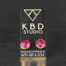 Semi Precious Hexagon Gemstone Studs (8mm gold): Pyrite