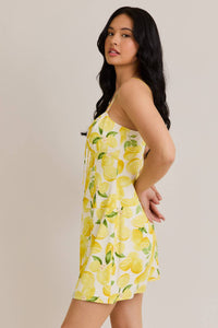 Lemon Shirred Neck Low Waist Dress
