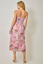 61726 Smocked Nature Print Midi Dress: Black / Small