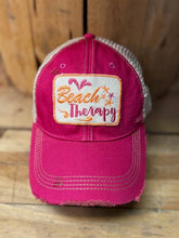 Beach Therapy Distressed Mesh Snapback Baseball Cap: Purple