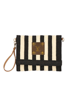 Upcycled Striped Straw Clutch Wristlet Crossbody: Black