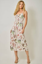 61726 Smocked Nature Print Midi Dress: Black / Large