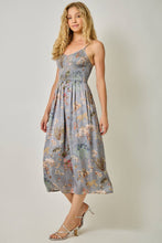 61726 Smocked Nature Print Midi Dress: Black / Large