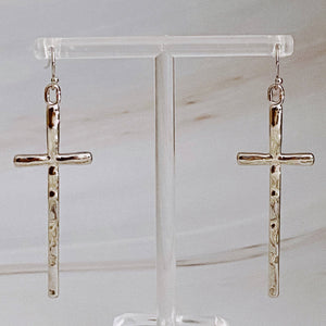 Slim And Stylish Cross Earrings: Gold