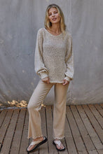 W1106 | Sweater Knit Crochet Round Neck Long Sleeve Top: Jade Green / Large