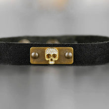 Leather Stacker Cuff w/ Pave Skull: Black