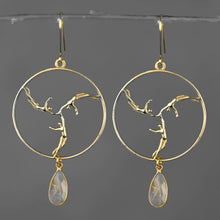 Triple Goddess Brass Cast Hoops w/ Semi Precious Tear Drop: Amethyst