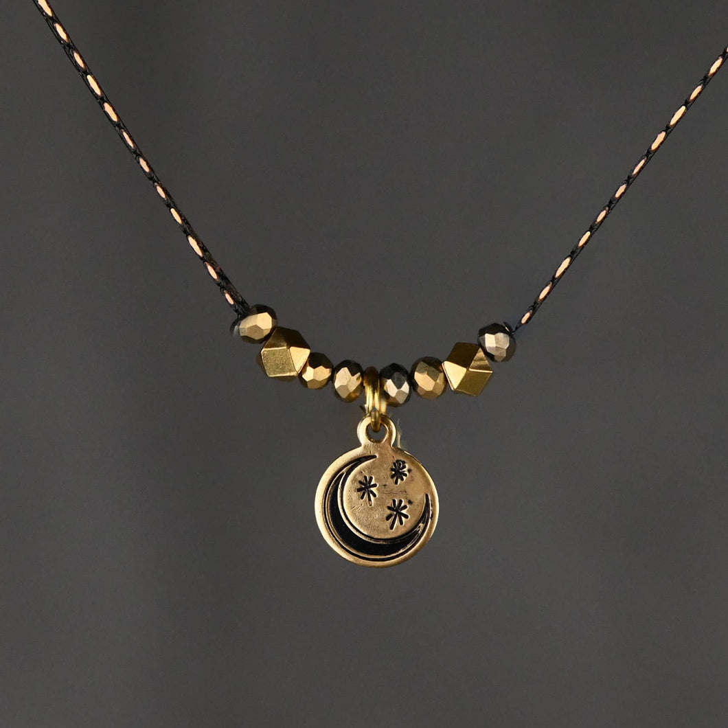 Delicate Beaded Moon & Stars Necklace