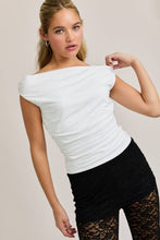 OFF THE SHOULDER TOP WITH RUCHING: CREAM