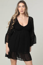 C4C41-ASIS SHEER LONG SLEEVE CROCHET TRIM V NECK DRESS: L