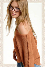 JDS3608-Boat Neck Off Shoulder Dolman Sleeve Sweater Fall: Cinnamon / M