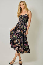 Smocked Nature Print Midi Dress