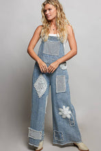 Crochet Contrast Patch Detail Chest Pocket Woven Overalls: INDIGO / M
