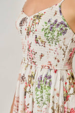 61726 Smocked Nature Print Midi Dress: Black / Large