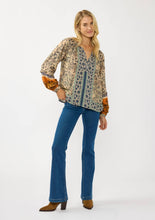 Boho Border Button Blouse: NATURAL/RUST / M