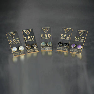 Semi Precious Hexagon Gemstone Studs (8mm gold): Pyrite