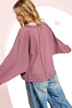 HAT7565-Brushed Waffle Fabric Loose Fit Long Sleeve Top: Teal Green / S