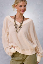 JLT7410-V-neck Waffle Long Sleeve Top Christmas Fall: Sage / S