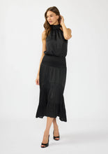 Satin Smocked Halter Midi Dress: Black / M