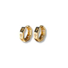 Tarnish Resistant Octagon Hoop Earrings w/ Cross Cutouts
