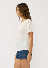 Half Button Front Gauze Top with Lace Trims: OFF WHITE / L