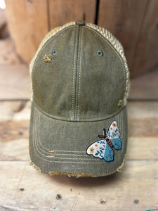 Butterfly Patch Distressed Snapback Mesh Cap