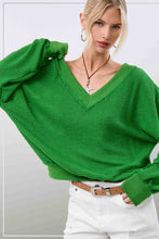 JLT7410-V-neck Waffle Long Sleeve Top Christmas Fall: Sage / S