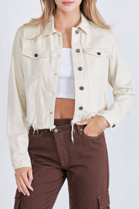 Cream Cropped Frayed Fitted Jacket