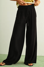 MMP469   COTTON LINEN SMOCKED WAIST PANTS WITH TASSEL: DEEP MOSSY / M