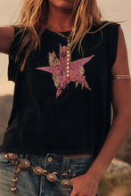Cowgirl Star Vintage-Wash Sleeveless Graphic Tee: Charcoal / M