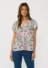 Flutter Sleeve Hidden Button Down Top: MINT/LILAC / XS