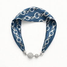 Ellison+Young Satin Twilly Scarf Necklace with Jeweled Magnetic Clasp: Luxe Equestrian Print